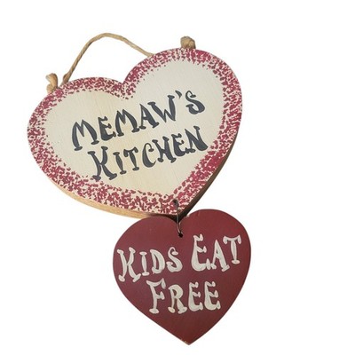 Memaws Kitchen Kids Eat Free Wood Heart Shaped Wall Hanging Cottage Granny Core