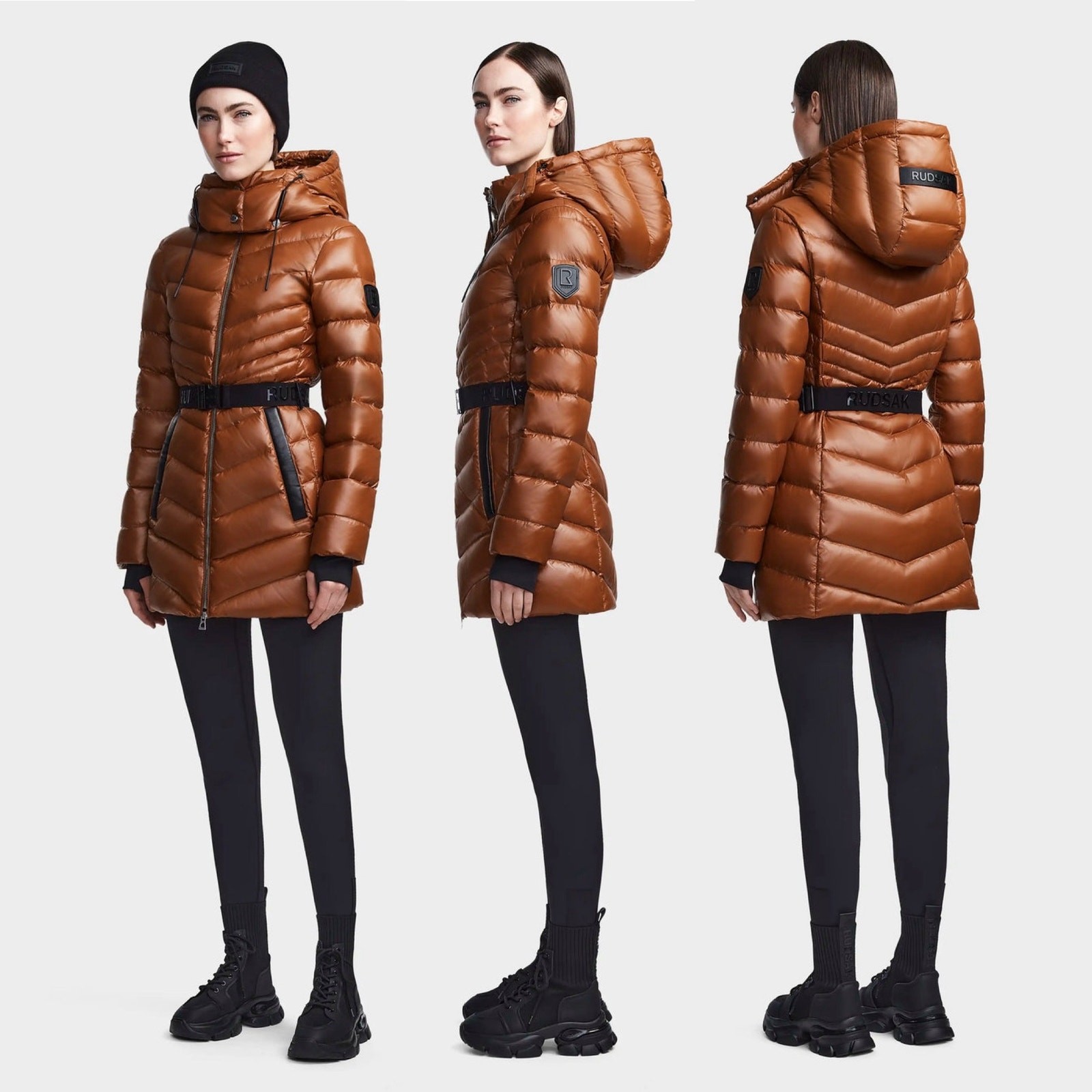 NWT Rudsak Malaya Dark Caramel Regular Length Lightweight Belted Puffer Jacket S