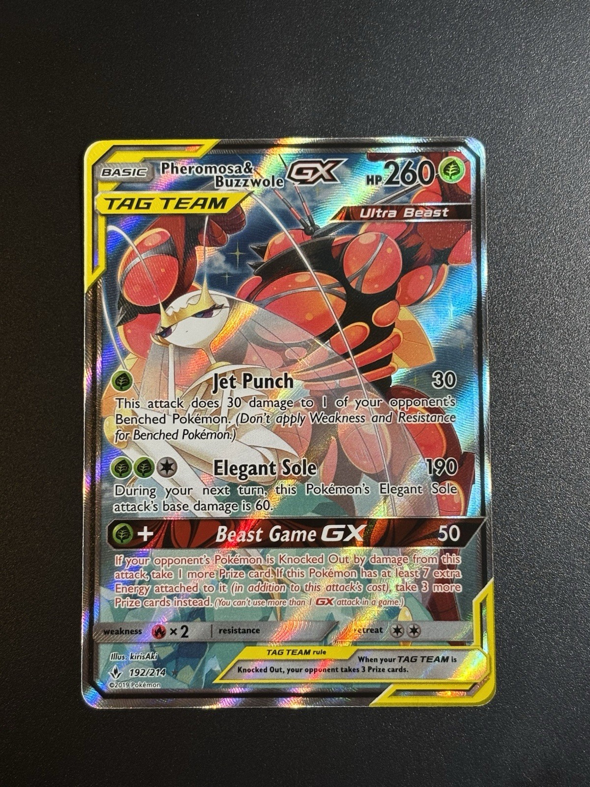 Pokemon Pheromosa & Buzzwole GX 192/214 Tag Team Alt Art Unbroken Bonds NM