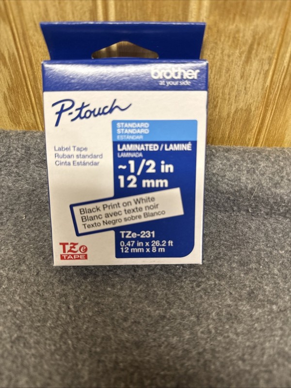 Brother Genuine TZe231~1/2 Black Print on White Label Tape 0.47inx26.2ft 2 pack