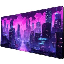 Desk Pad Cyberpunk Purple Desk Mat City Skyline Gaming Extended Mouse Pad Big...