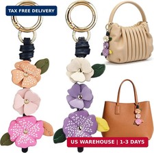 2 PCS Leather Flower Bag Charms for Women Girls Floral Purse Keychain Cute Sweet