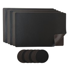 Platzset Kunstleder PU, Wendbares Tischunterlage Set abwaschbar, 6 Stück Schwarz