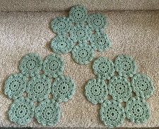 Lot of 3 Hand Crocheted Round 6 1/2" - 7" Doilies Green FREE SHIPPING