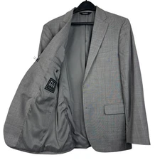 Jos. A. Bank 40R Wool Heathered Gray Check Blazer Sport Coat Suit Jacket