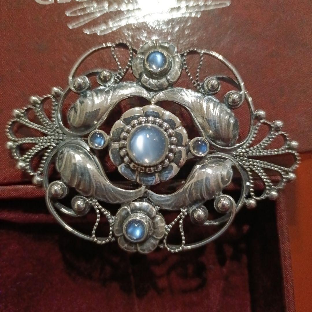 Georg Jensen Sterling Silver Blue Moonstone Brooch 172A Vintage from JP