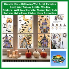 Haunted House Halloween Wall Decal, Pumpkin Grave Scary Spooky Decals  Window ...