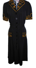 Rockn Romance vintage black yellow piping fit flare collared midi shirt dress  8