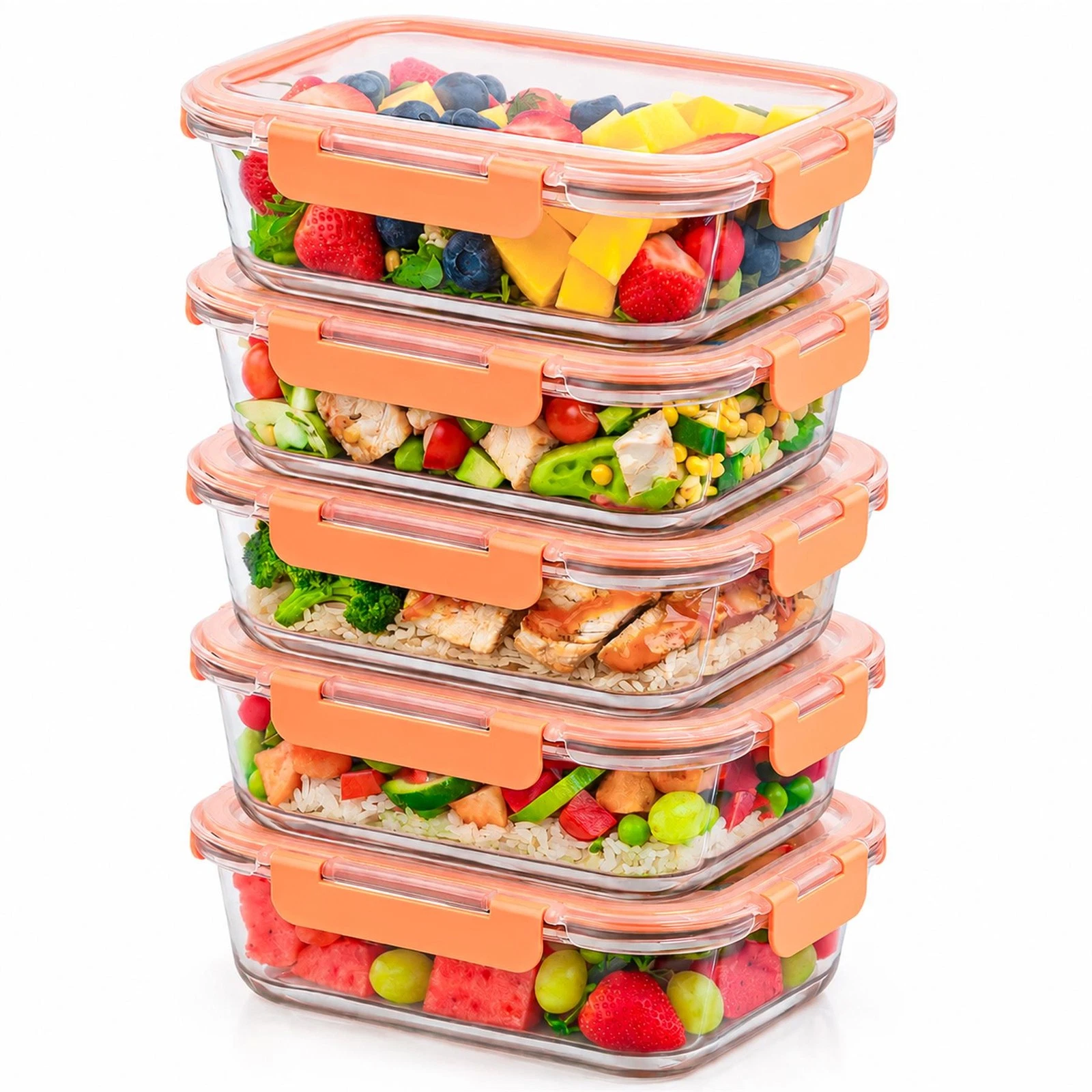 Glass Meal Prep Food Container Leakproof Oven Microwave Freezer Dishwasher Safe