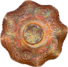 Vintage Fenton Marigold Carnival Glass Ruffled Dragon & Lotus Dish