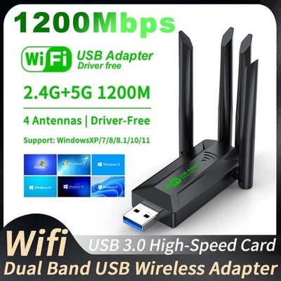 USB WiFi Dongle Dual Band 2,4/5G Wireless Wifi Adapter 1200Mbps 4x Antennen