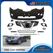 New Complete Front Bumper Grille Set With Fog Lights For 2014-2016 Nissan Rogue