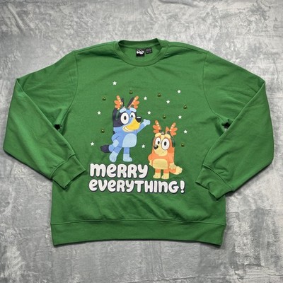Bluey Bingo Merry Everything Christmas Sweatshirt Green Jingle Bells XXL