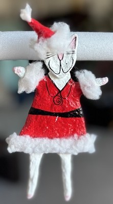 Handmade White Santa Cat Christmas Ornament Jenny Elkins Studio Hotto Kitty READ