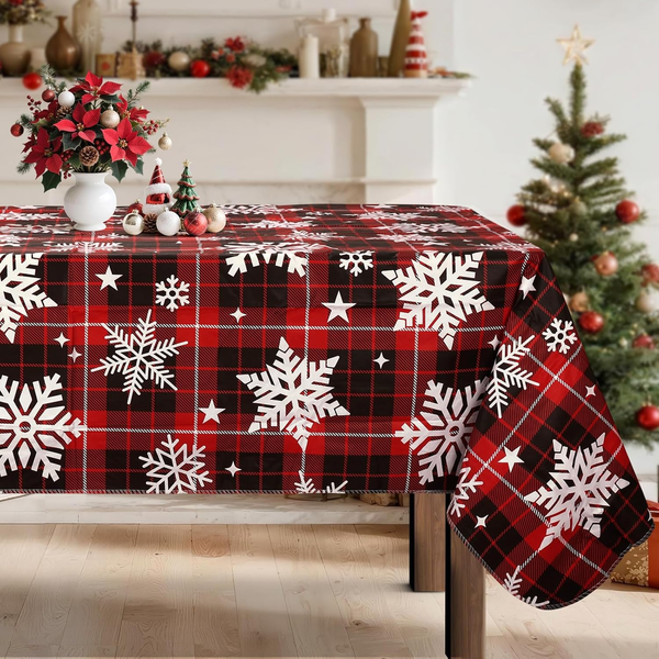 Weihnachten Schneeflocken Tischdecke Rechteckige, Rot Schwarz Kariert Tischtuch-image