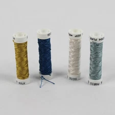 Lot of 4 Pure Silk Thread Spools for Embroidery, Assorted Colors