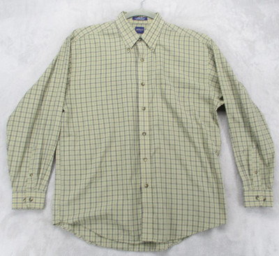 Arrow Dress Shirt Mens M 15.5 Beige Check Wrinkle Free Long Sleeve Button Down