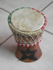 Vecchio TAMBURO DJEMBE DJAMBE DARBUKA BONGO LEGNO e PELLE PICCOLO 20 cm usato di