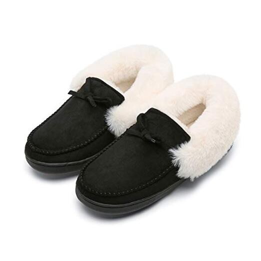 Women's House Shoes Memory Foam Suede Moccasin 11 Women/9 Men Charcoal Black-image