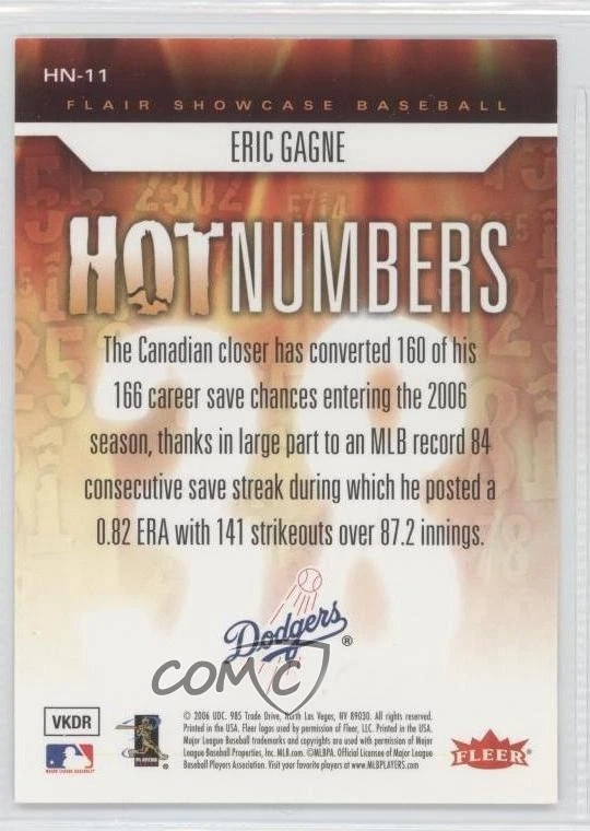2006 Flair Showcase Hot Numbers Eric Gagne #HN-11 - Image 2 of 2