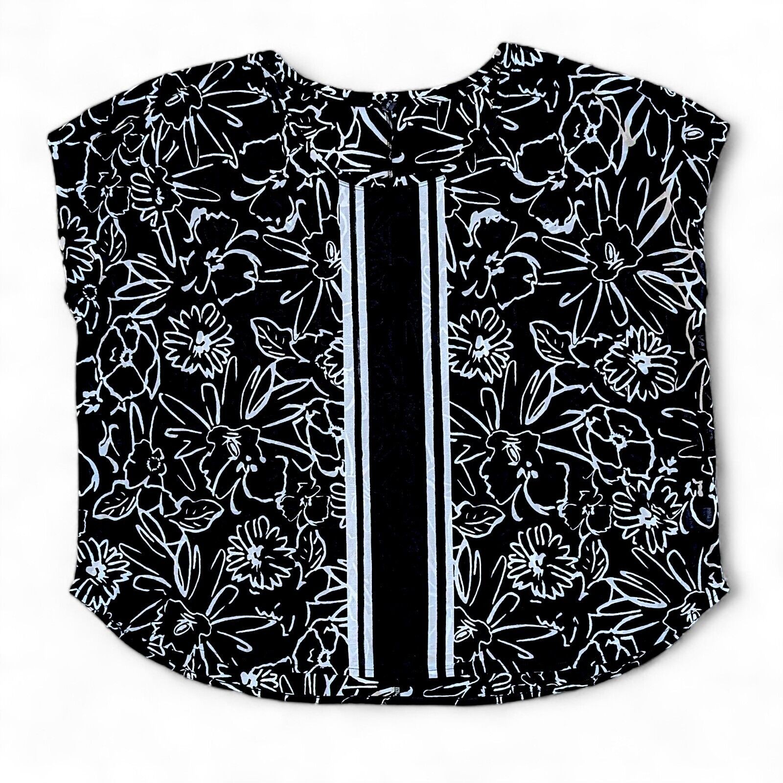 Lane Bryant Blouse Black White Floral Stripe Sheer Top Women's Plus Size 22/24