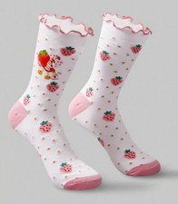 Strawberry Shortcake Cute Cotton Blend Socks One Size Ruffle Top Retro Gift