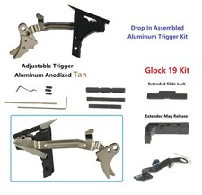 Tan Color Aluminum Shoe Glock 19 Gen 1-3 Complete Lower Parts Kit LPK Fits 9mm