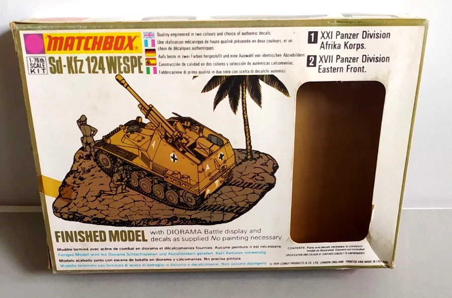 MATCHBOX USATO 1:76 KIT CARRO ARMATO SD- KFZ 124 WESPE CON DIORAMA PK-77 - Immagine 2 di 4