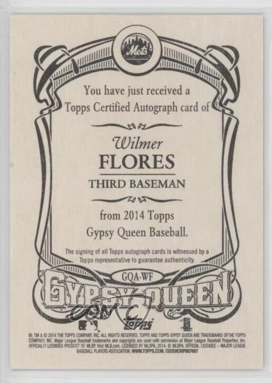 2014 Topps Gypsy Queen Auto Wilmer Flores #GQA-WF Rookie Auto RC - Image 2 of 2