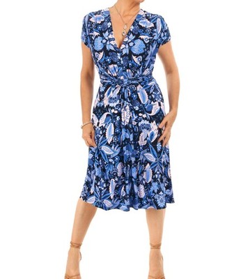 Just Blue Neues Blaues Paisley Twist Front Knielanges Jersey Kleid