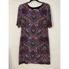 Nicole Miller Studio Women's Dress Size 12 Multicolor Paisley Print Short Sleeve