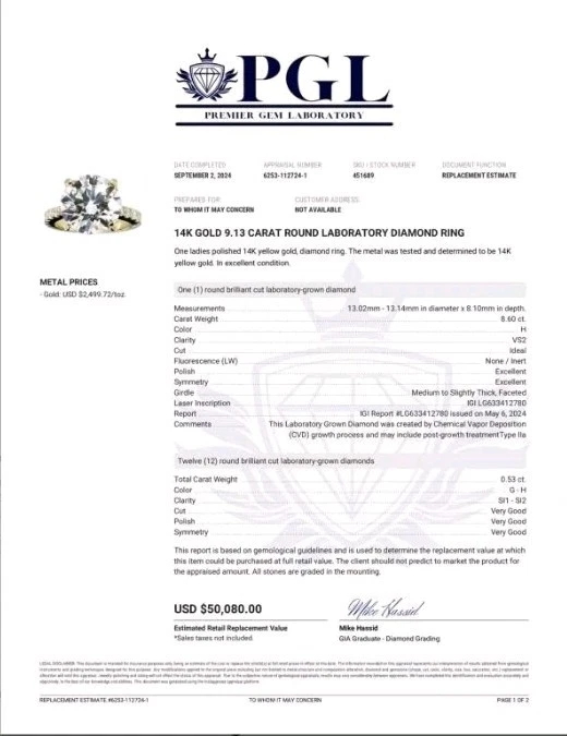 (Huge) 9.13 carat lab grown total diamond ring w/ 8.60 carat ideal cut diamond. - Image 4 of 4