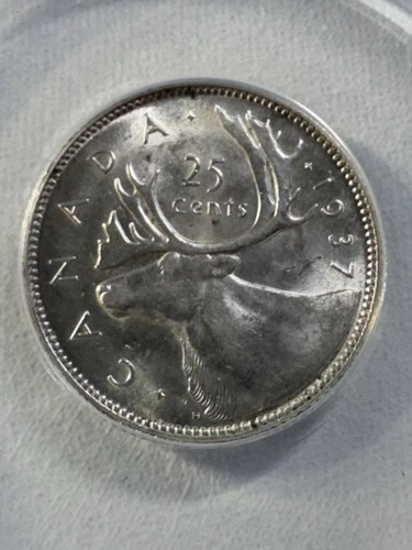 1937 Canada 25 Cents Silver Coin Graded AU 58 by ANACS