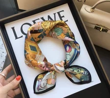 100% Silk Mulberry Shawl Scarf Bandana Yellow tiger Print 21'' Neckerchief Wrap