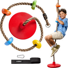 Tree Swing for Kids - Single Disk Outdoor Climbing Rope with Platforms, Carabine