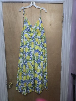 Lemon Print Maxi Dress .  Shien . Light Ruching On Front. Note shien size 4x 
