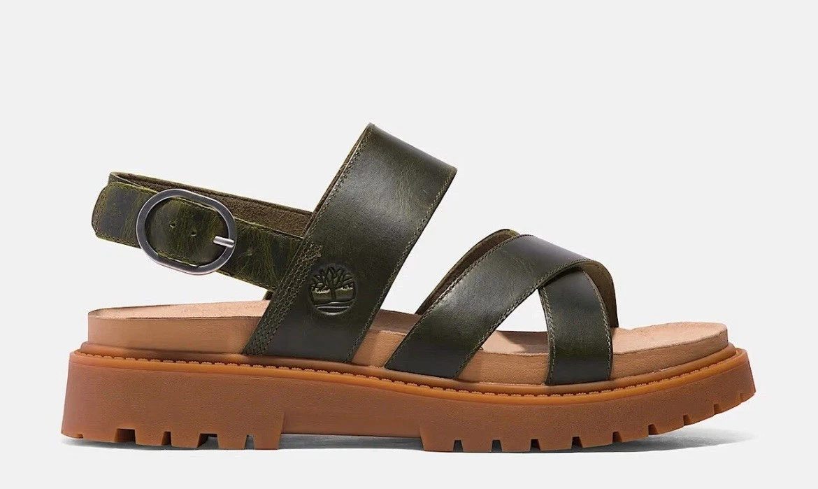 Timberland sandalo donna Clairemont cinturino incrociato verde scuro pieno fiore taglia US 6