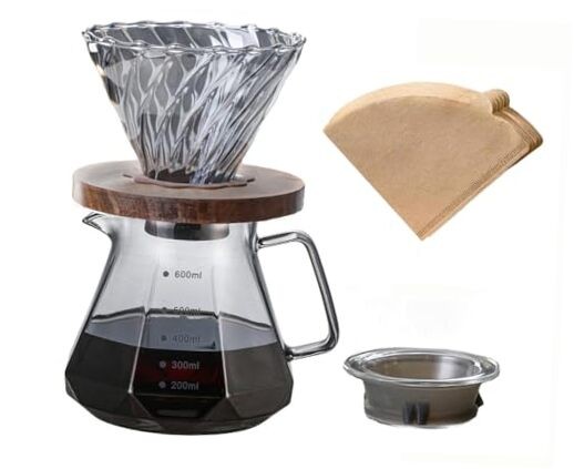 Smoked Glass Pour Over Coffee Maker Set, 20oz/600ml All-in-One Grey-Clean