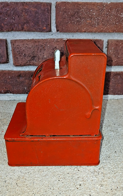 Vintage Uncle Sam's 3 Coin Register Bank Red Metal Nickel Dime