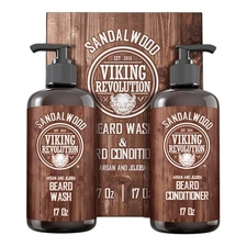 Beard Wash & Beard Conditioner Set with Argan & Jojoba Oils - Softens and Str...