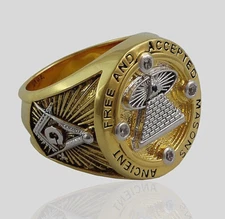 A.F.A.M Masonic Ring Mason All Seeing Eye Pyramid 18k Gold Pld Handmade UNIQABLE