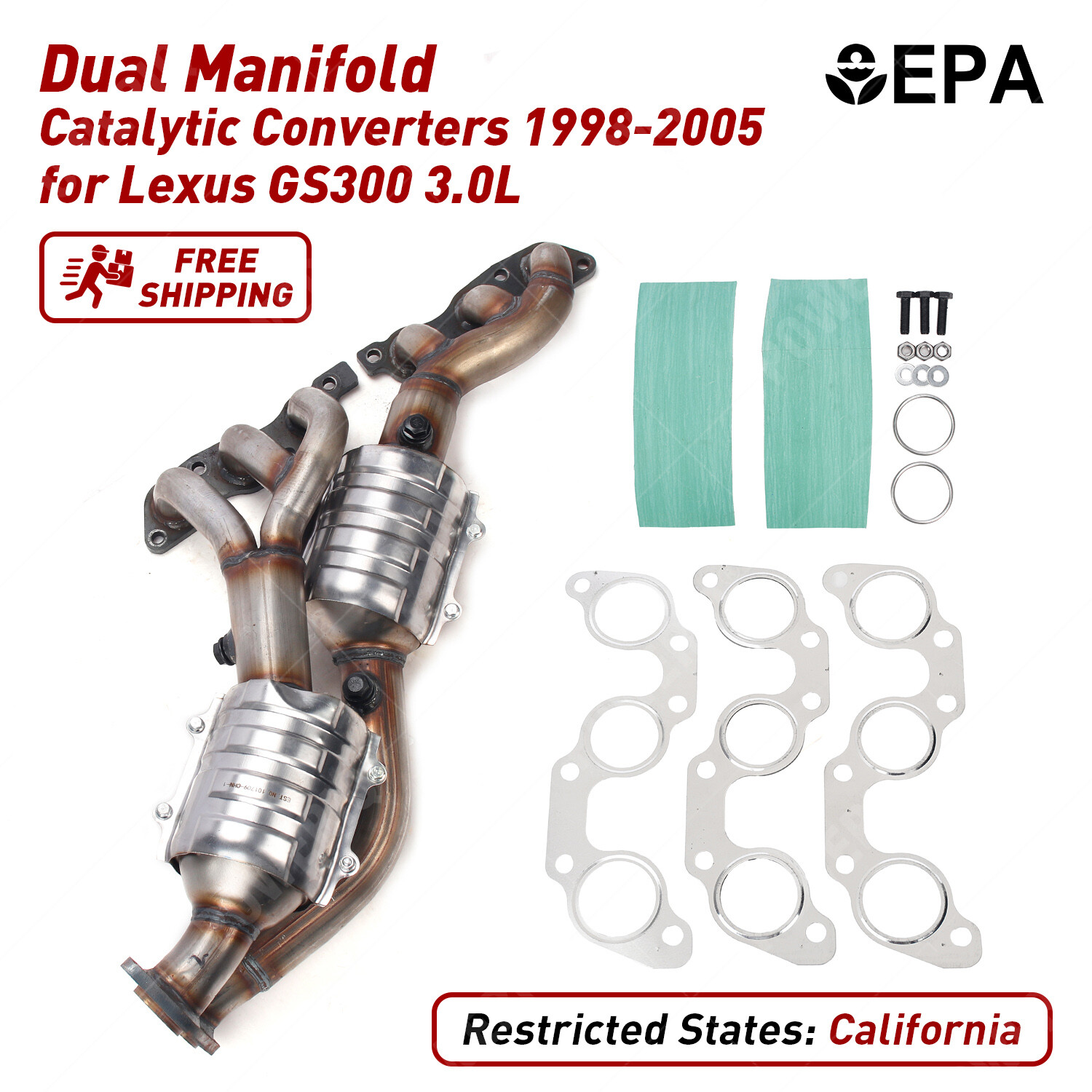 For Lexus GS300 3.0L Dual Manifold Catalytic Converters 199805 OBDII
