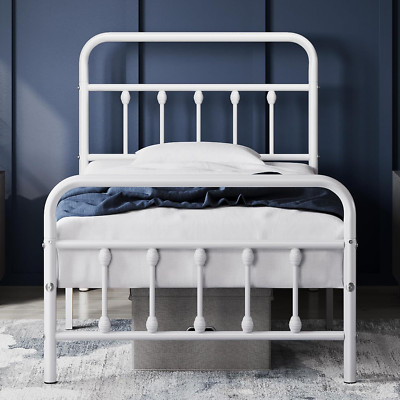 Classic Metal Platform Bed Frame Mattress Foundation with Victorian Style Iron-A