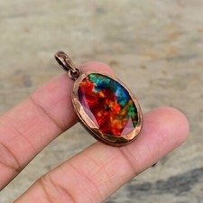 Ammolite Gemstone Jewelry Copper Mother Gift Electroformed Pendant 1.77"
