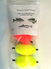 4pk 2.50" Slip Bobber, Oval, Float, beads & bobber stops. Panfish, Bass, Catfish