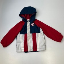 Captain America Jacket Boy 4 Kid Disney Marvel Avengers Shield Hood Play Coat Nw
