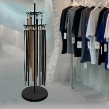 2-tier Tie Rack Floor Stand Belt Hanger Display Shelf 31 Hooks Adjustable Feet