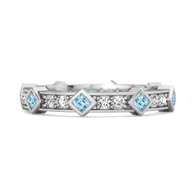 2 MM Square Natural Blue Topaz Princess 925 Sterling Silver Art Deo Women Ring