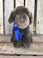 FAO Schwarz Chocolate Labrador Plush Dog Lab Blue Ribbon 11" Stuffed Animal