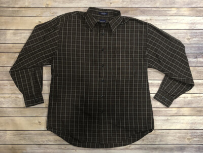 Arrow Mens Plaid Brown Size Medium 15-15.5 Button Down Long Sleeve Wrinkle Free